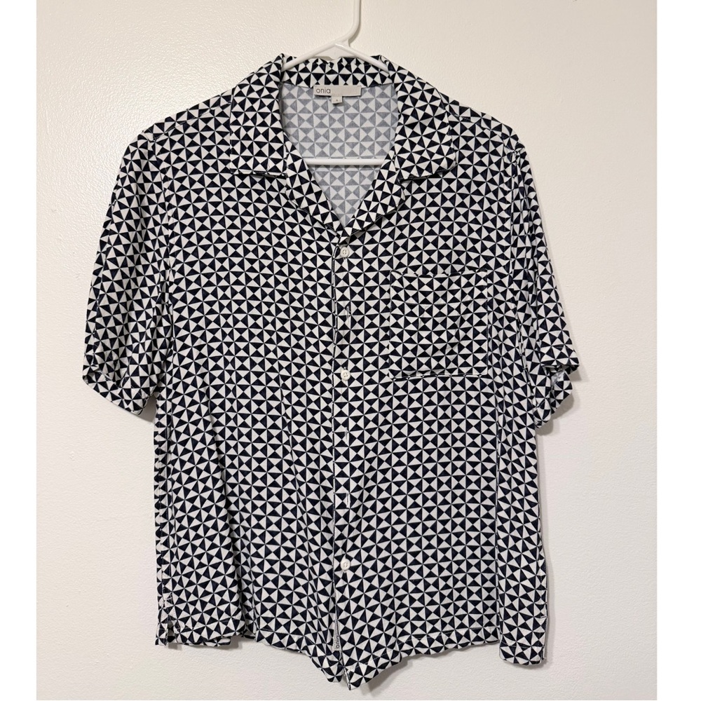 Onia Black and White Geometric Casual Button Down Shirt